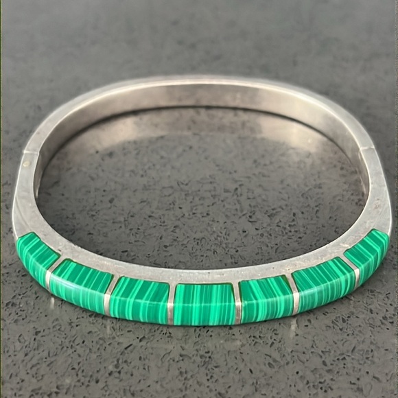 Vintage Malachite 925 Mexico Silver Bracelet - Picture 2 of 16